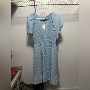 Blue Smocked Too Swiss dot dress